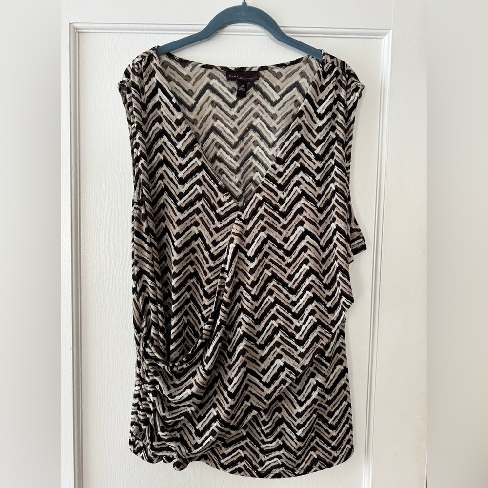 Dana Buchman Tan, Brown and Black Chevron Blouse